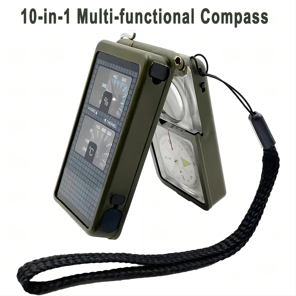 Hunting Outdoor Thermometer - 10-in-1 Survival Compass with Thermometer and